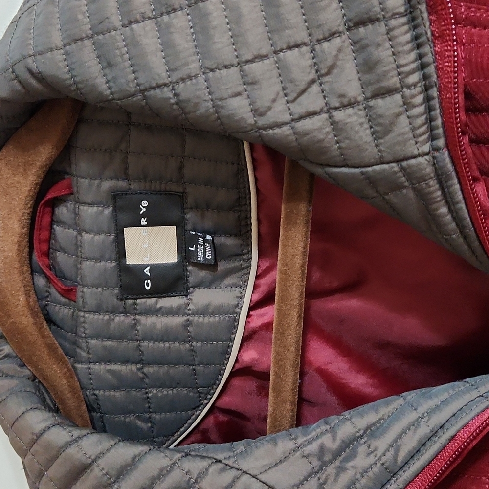 Gallery, Womens, Quilted Zip Coat, Maroon, Red and Pewter - Picture 5 of 14